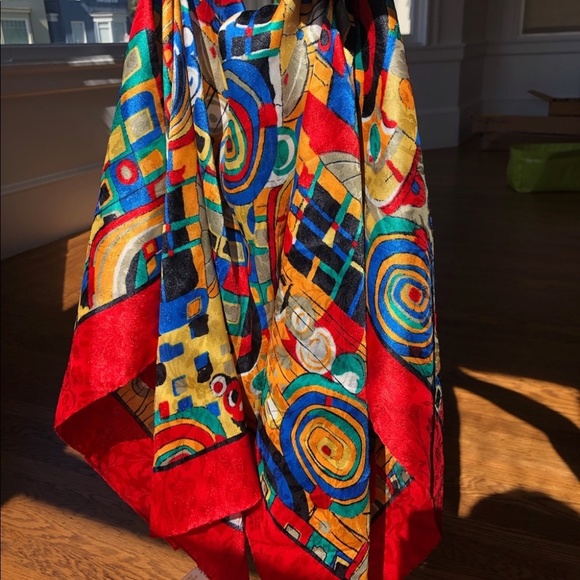 Colorful Red Patterned Scarf - Picture 2 of 2